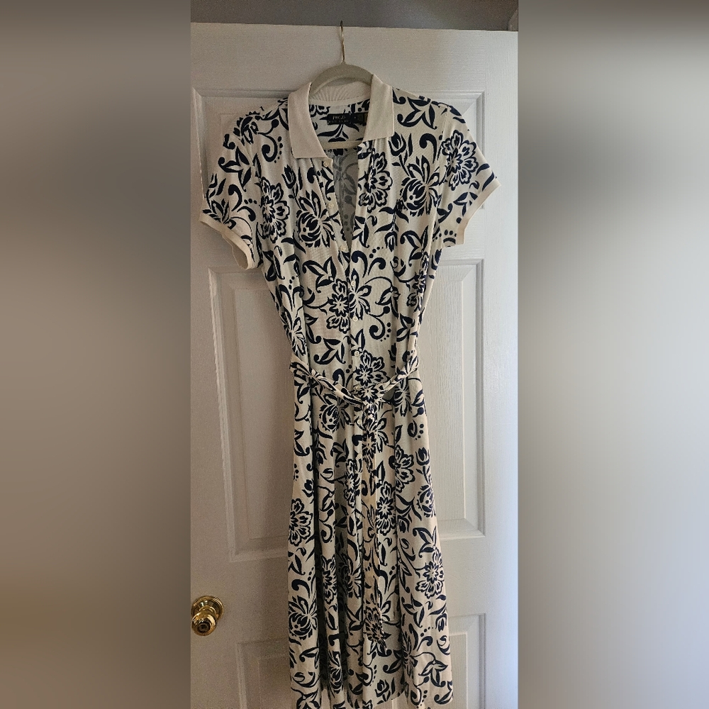 Ralph Lauren Cream and Black Floral Midi Dress